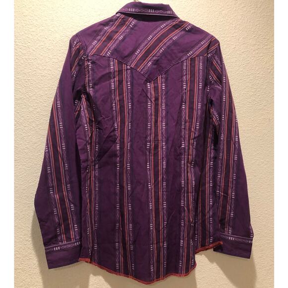 Wrangler NWT Purple Pink Striped Square Pearl Snap Button Down Shirt Size M - Picture 2 of 6
